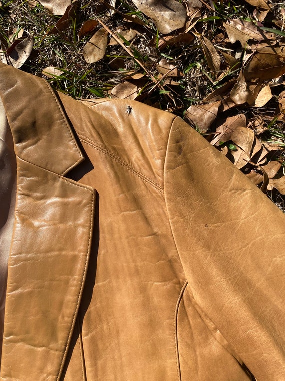 Vintage 70s Camel Brown Leather Blazer - image 8