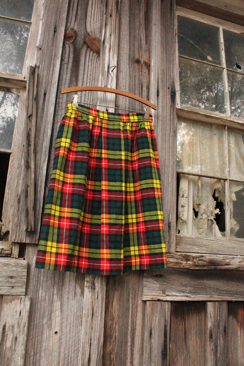 60's Yellow and Red Plaid Cotton Full Midi Skirt main image 0