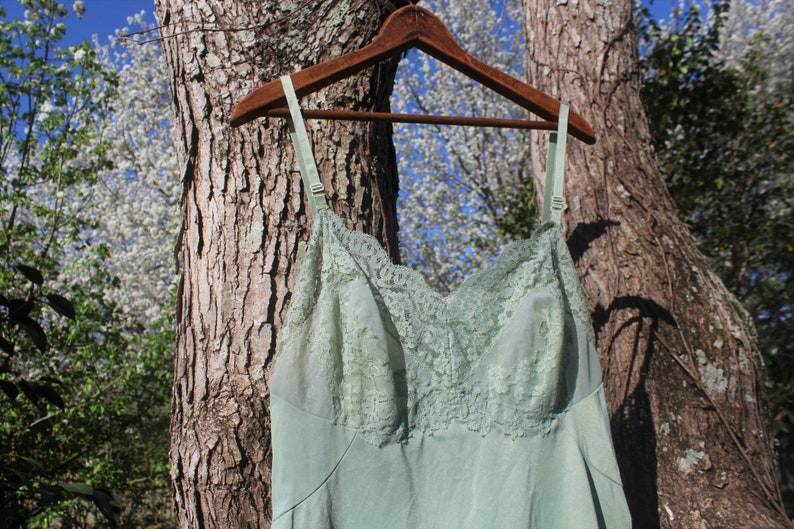 Vintage 60s Hand-Dyed Sage Lace Slip Dress