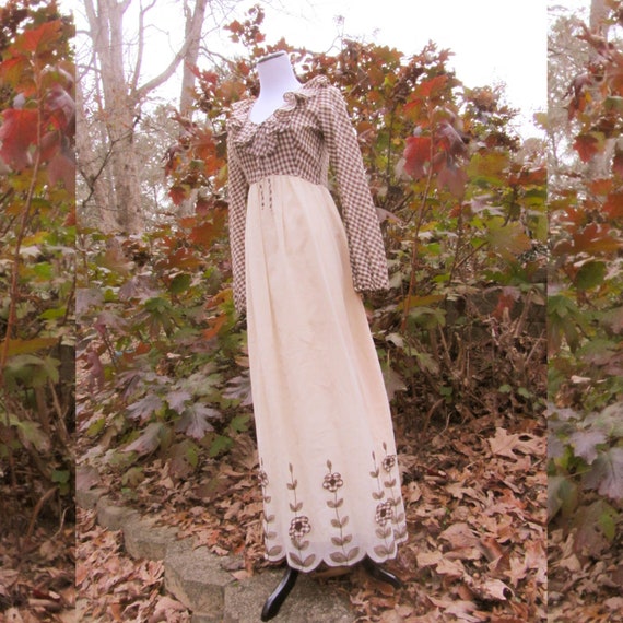 Vintage 70's Brown Gingham Candi Jones Long Dress