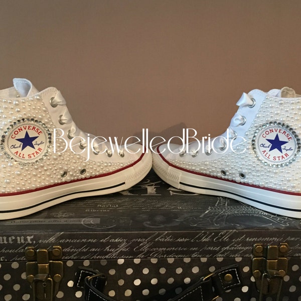 Wedding converse hi top with Pearl and Crystal. All sizes available