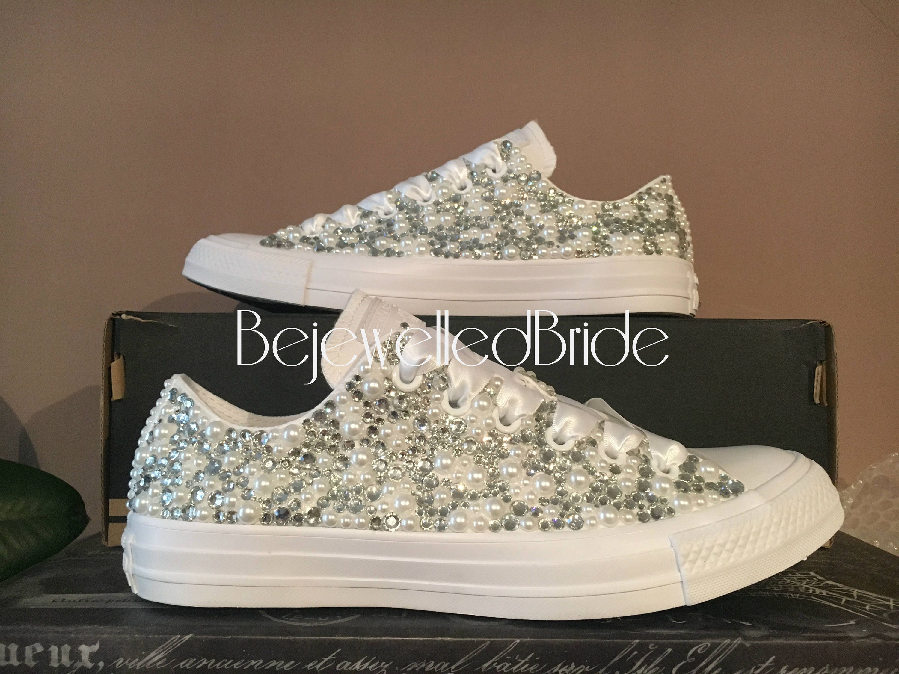 Wedding Converse all white & Fully covered in Crystal Pearl