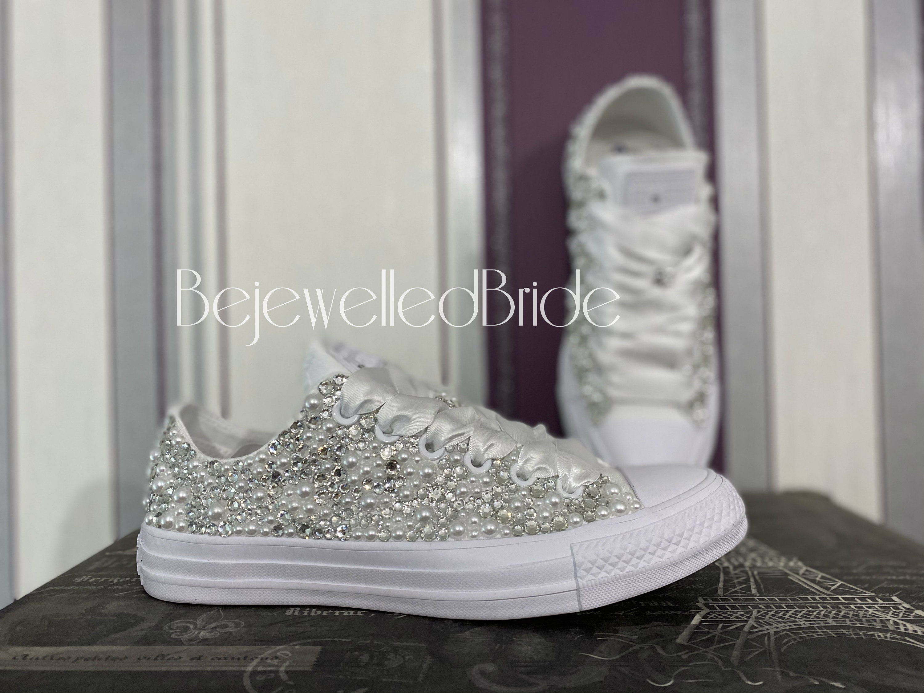 Wedding Converse All White & Fully Covered in Crystal Pearl - Etsy UK