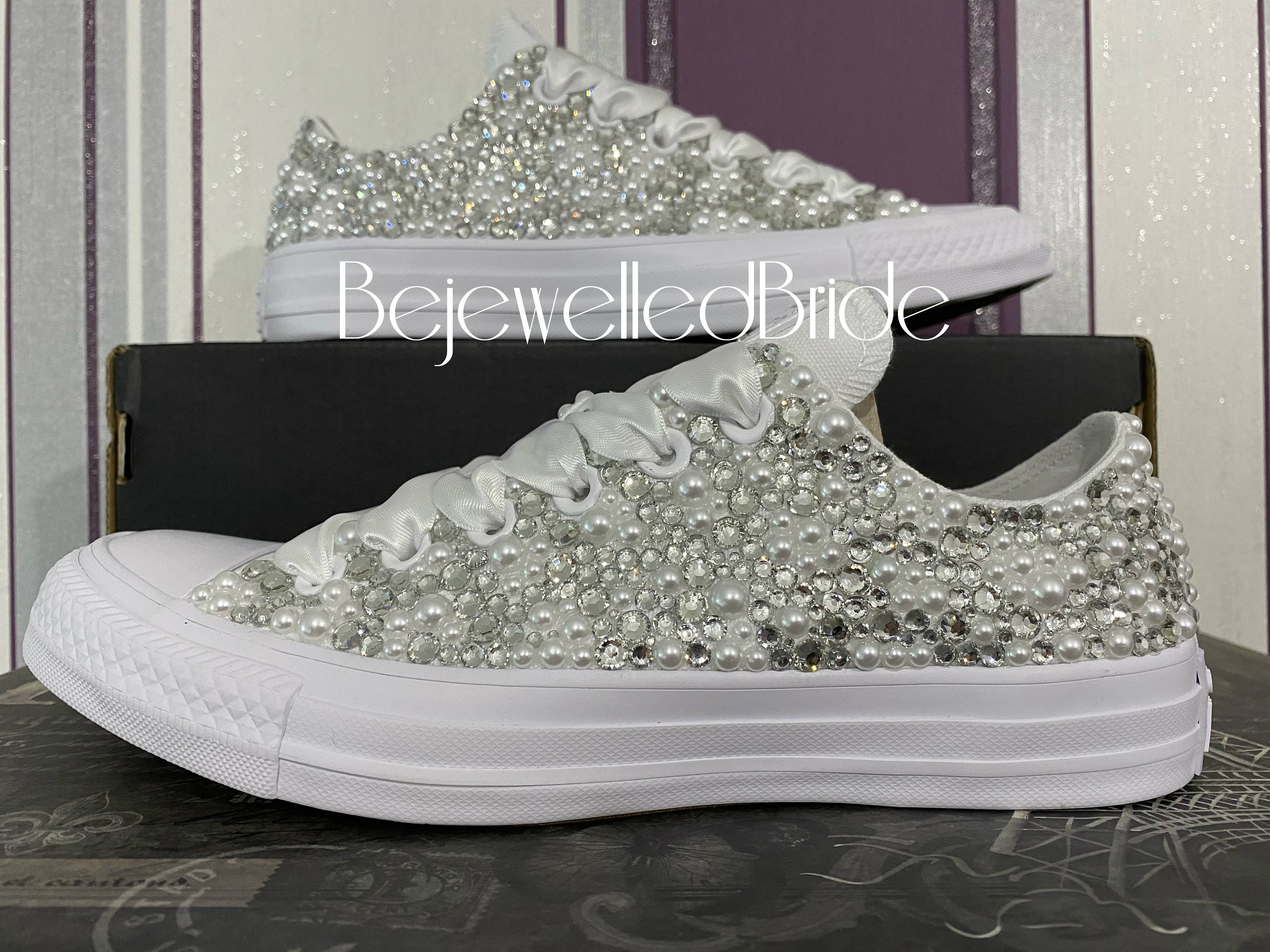 Wedding Converse All White & Fully Covered in Crystal Pearl - Etsy UK