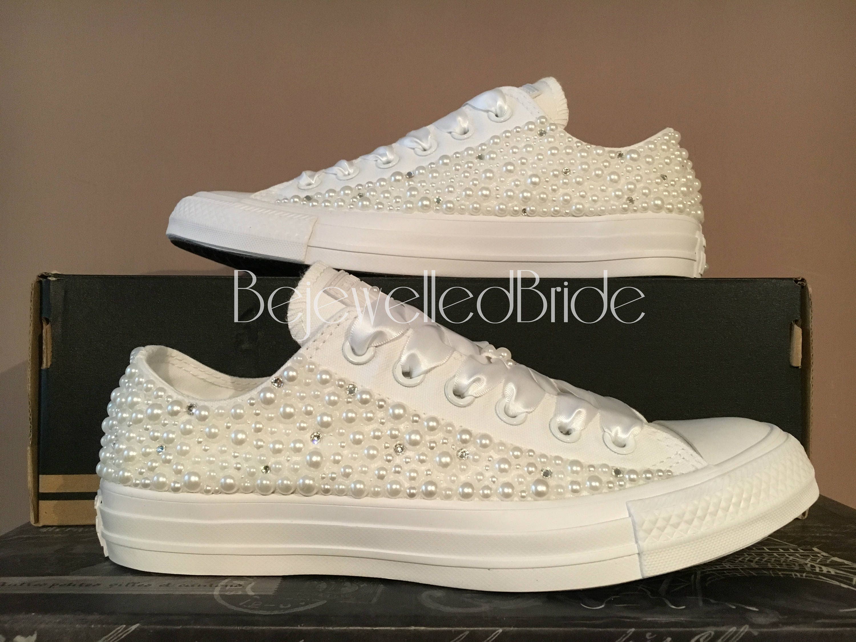 White wedding converse with pearl and swarovski crystal all | Etsy