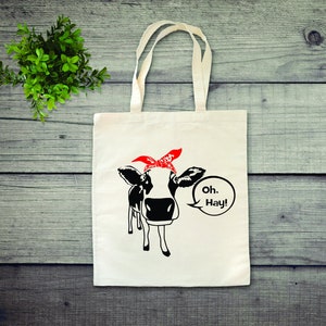 Cow with Bandana Canvas Tote Bag: Reusable Cotton Grocery Bag