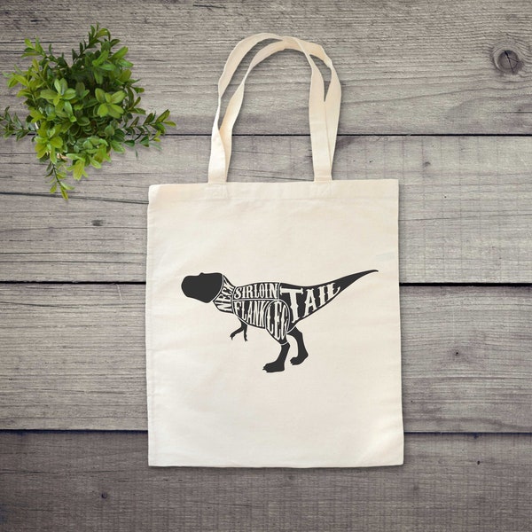 T-Rex Dinosaur Butcher Meat Cuts Diagrama Bolsa de lona reutilizable, Bolsa de comestibles reutilizable, Bolsa de compras, Bolsa de algodón cero desperdicio diario