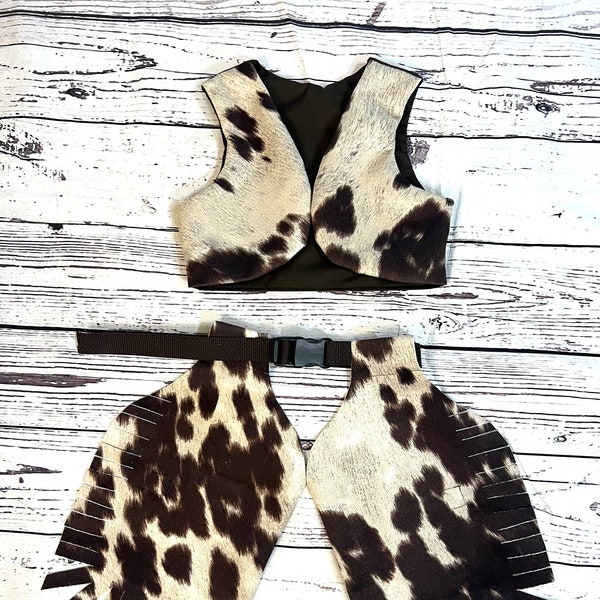 Cowprint Infant Cowboy Outfit, Cowboy Vest, Cowprint Chaps, Western Outfit, Cowboy Outfit, Western Vest, Cowprint Vest