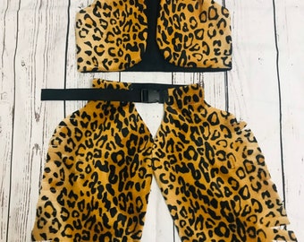 Leopard Faux Fur Cowboy Costume for Toddler, Cowboy Outfit, Cowgirl Outfit, Cowboy Chaps, Rodeo Outfit, Leopard Print Outfit, Leopard Vest