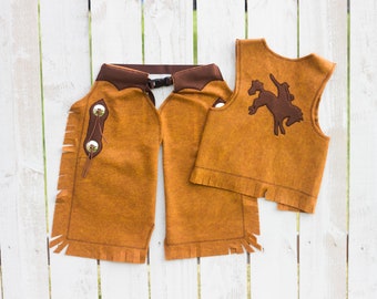 Jambières et gilet de cow-boy en feutre, tenue de cow-boy, costume de cow-boy pour tout-petit, tenue de cow-girl, costume western, jambières