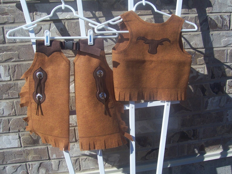 Felt Cowboy Chaps and Vest, Cowboy Outfit, Cowboy Costume for Toddler, Cowgirl Outfit, Western Costume, Chaps Texas longhorn