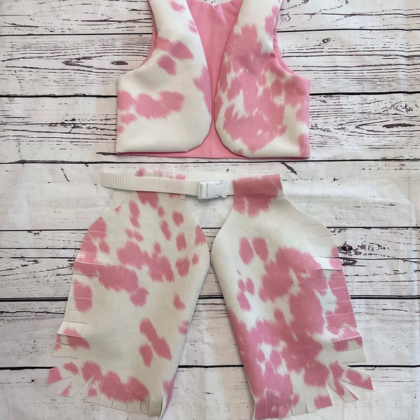 Infant Pink Faux Fur Cowboy Costume for Toddler, Cowboy Outfit, Cowgirl Outfit, Cowboy Chaps, Rodeo Outfit, Cow Print