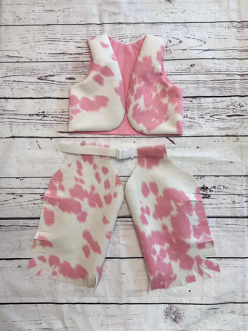Baby roze namaakbont Cowboy kostuum voor peuter, Cowboy Outfit, Cowgirl Outfit, Cowboy Chaps, Rodeo Outfit, Koe Print afbeelding 1