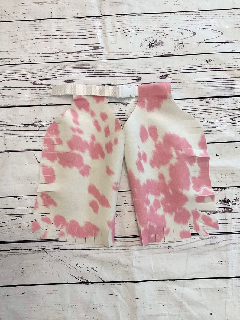 Baby roze namaakbont Cowboy kostuum voor peuter, Cowboy Outfit, Cowgirl Outfit, Cowboy Chaps, Rodeo Outfit, Koe Print afbeelding 4