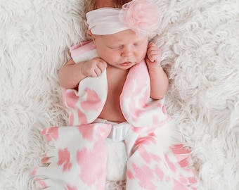 Infant Pink Cow Print Cowboy Costume: Faux Fur Chaps & Vest