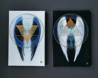 Duality -Angel Wings  Acrylic Painting on Canvas  Original Diptych