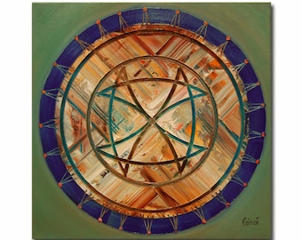 ORIGINAL mandala painting, spiritual art, meditation art, mandala art, blue orange