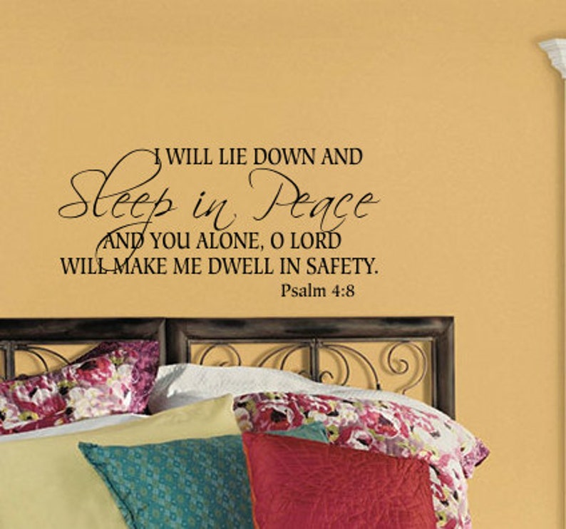 Bible verse decal Psalm 4:8,Bedroom wall decal Home quote decal Marriage wall decal