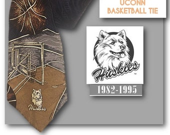 RARE, Vintage UCONN Huskies Tie, Necktie, Gift, University of Connecticut, 80's, Silk, Team Tie, Fan Tie, HUSKIES, Basketball, Ryan Lonnigan