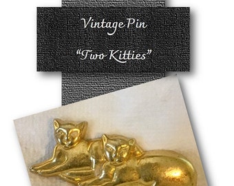 Vintage Cat Pin, Brooch, Kitties, Felines, 80's, Sweater Pin, Vintage Jewelry, Gold Tone, Cat Lover Gift, Gift for Her, Veterinarian Gift