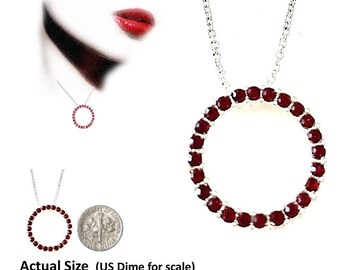Vintage Avon, CIRCLE Necklace, LOVE, Valentines Jewelry, LHM, Ruby color stones, July Birthstone, Silver toned, 16'' chain, Small, Wedding