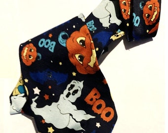 Vintage Men’s tie, A. Rogers Tie, Halloween tie, Jack-O-Lantern, Holiday, All Hallow's Eve, Accessories, Ghosts, Pumpkins, Fun, Scary, Gift