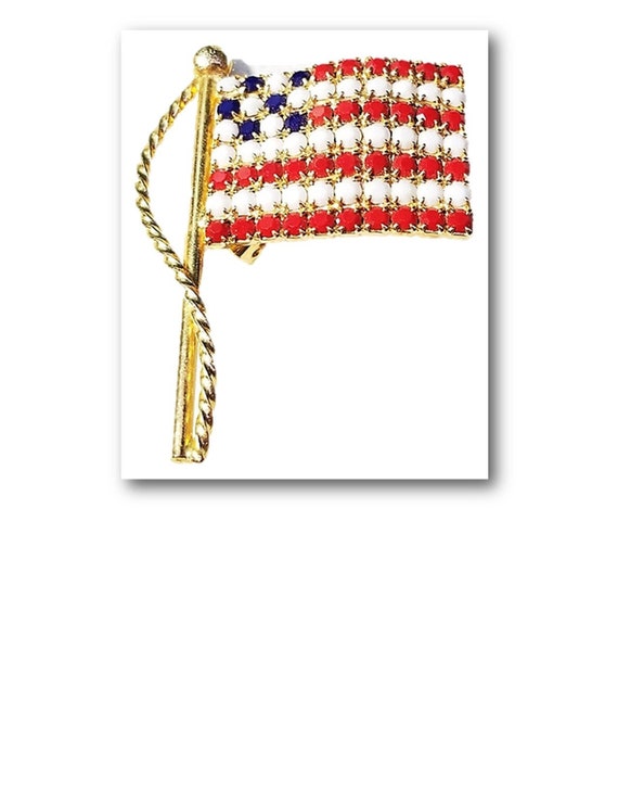 Broche épingle Bijou Drapeau Américain USA 4th July Strass Rouge Blanc Bleu - Occasion