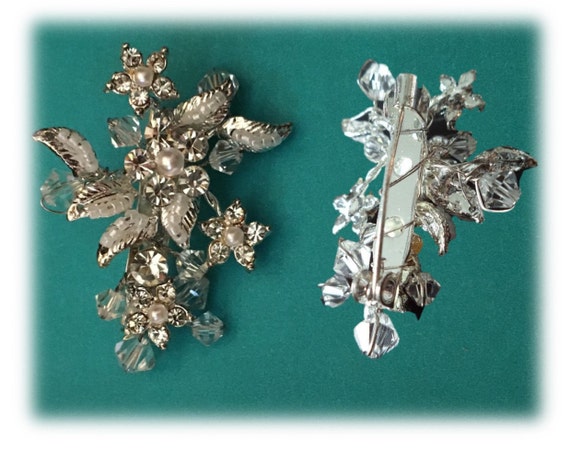 Vintage Pin, Rhinestone, Pearl Pin, Silver Tone, … - image 3