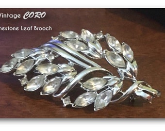 Beautiful Vintage CORO Brooch, Leaf Pin, Vintage Pin, CORO, Vintage Jewelry, Vintage Coro, Mid Century, MCM, Pin, Rhinestone Brooch, 1950s