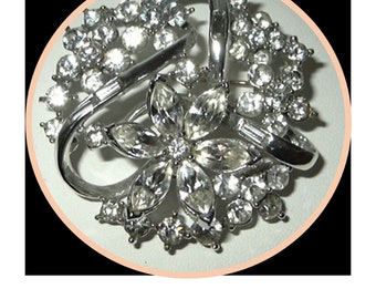 Beautiful Vintage CORO Brooch, FLORAL Pin, Vintage Pin, Vintage Jewelry, Wedding, Embellishment, MCM, Rhinestone Brooch, 1960s, Silver Tone