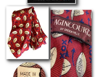 Vintage Tie, AGINCOURT, BROOKVILLE, Silk Tie, Made in the USA, Necktie, Super Bowl, Football Tie, Sports Tie, Gift for Him, Maroon, Silver