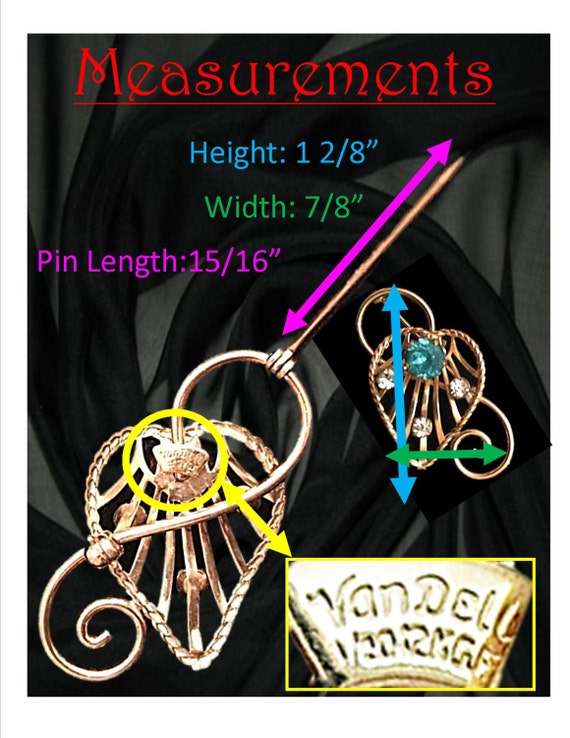 Vintage VAN DELL Pin, Heart Pin, Brooch, Mid Cent… - image 5