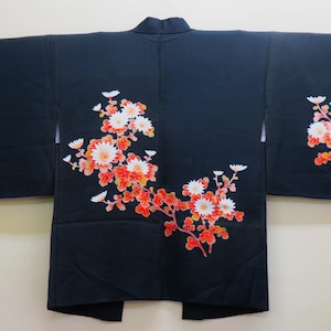 HAORI / SILK / HANDPAINTED / Vintage Japanese Haori Kimono Jacket / Many Flowers / Unworn Silk Kimono Jacket / Gift for Her