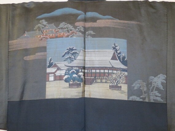 HAORI MENS Antique Japanese Silk Mans Haori Temple