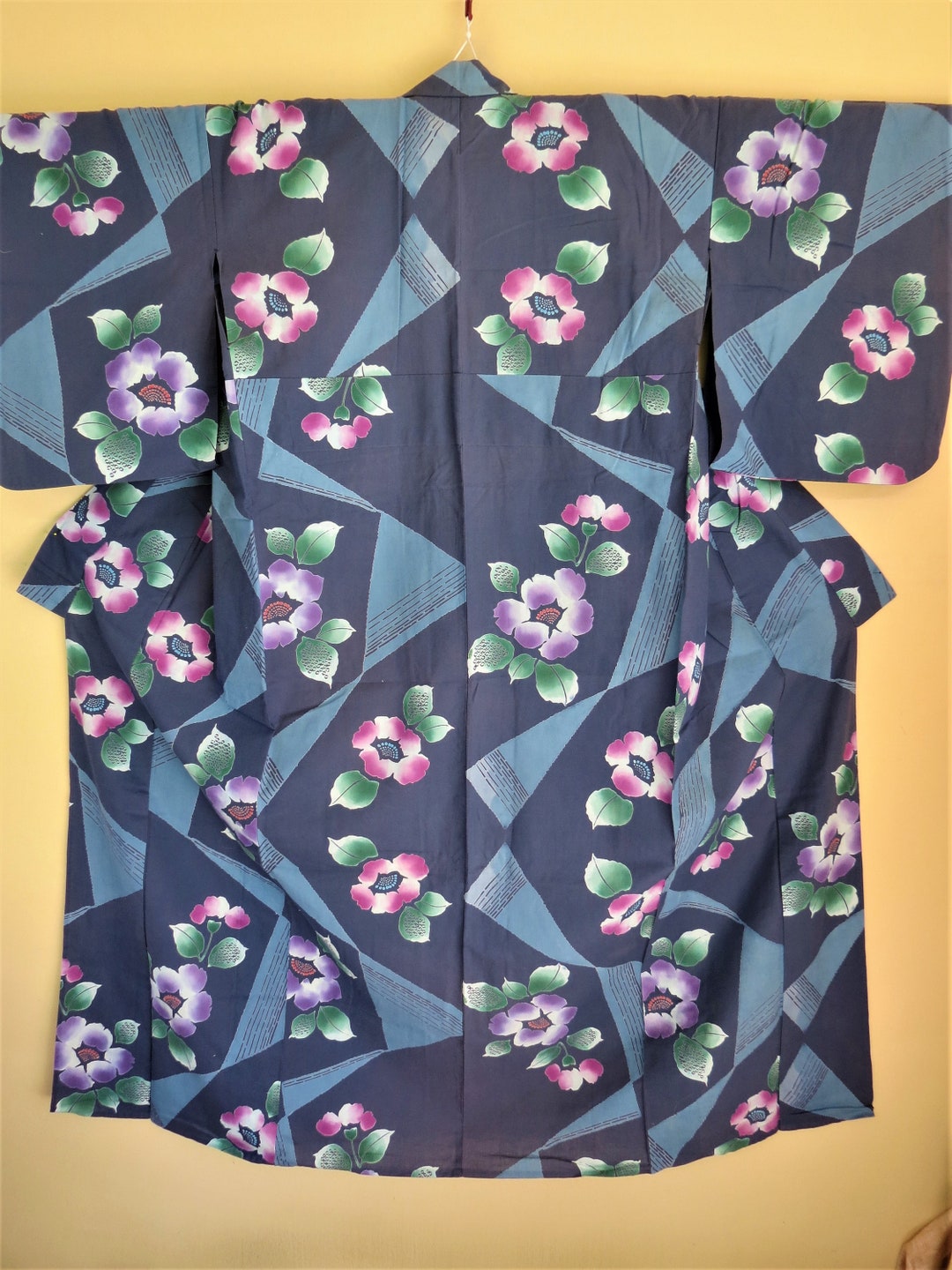 YUKATA / Kimono / Vintage Japanese Cotton Kimono / Gray Teal / - Etsy