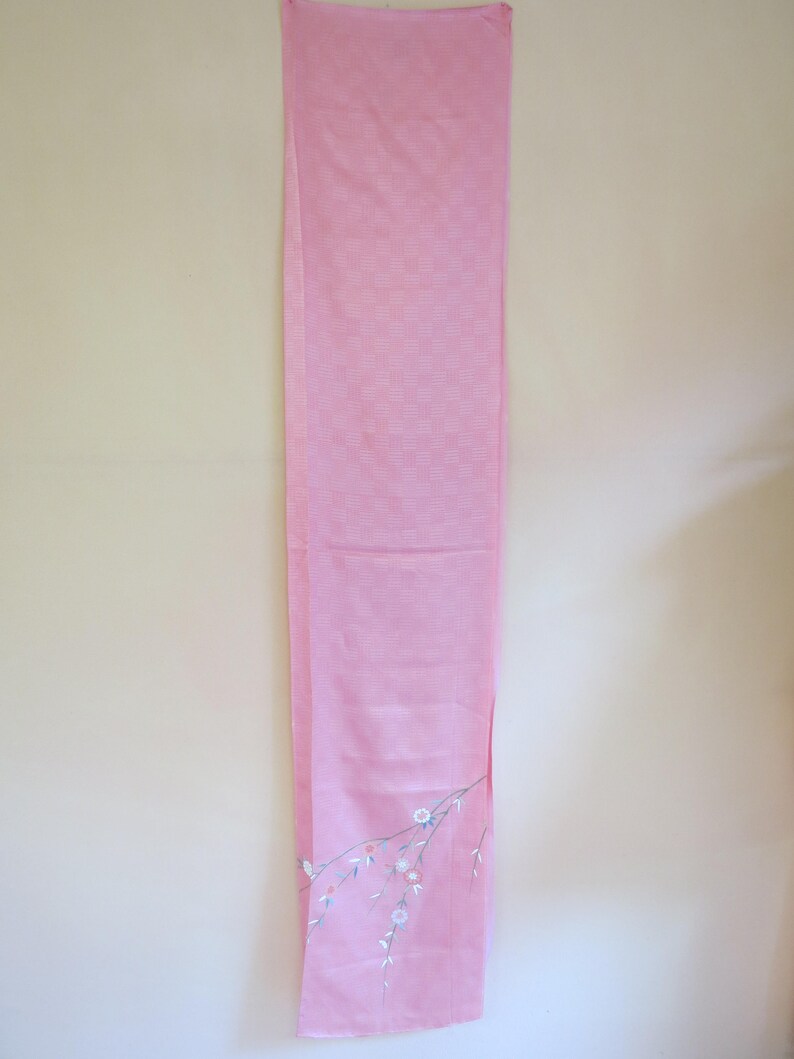 SILK KIMONO FABRIC Vintage Japanese Silk Fabric from Vintage Unused Kimono HandPainted Pink Flower Floral Patterned Silk Fabric14W x 75 L
