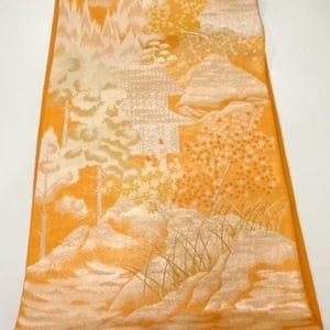OBI TABLE RUNNER, Silk Obi Art Runner, Vintage Japanese Obi Kimono Belt, Wall Hanging, Home Decor, Trees House, Kimono Belt, Gift for Her