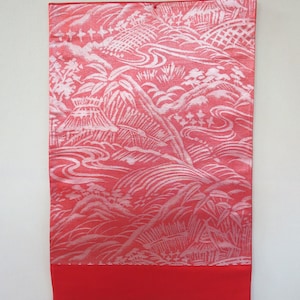 Small OBI Table RUNNER / Vintage Japanese Obi / Silk / Abstract Thatch Huts Garden / Home Decor / Made from Kimono Obi / Gift for Her / 18&quot;