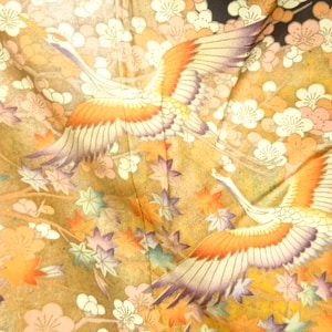 Kimono Artist Signed / Vintage Japanese Silk Tomesode Kimono / Handpainted Cranes, Birds, Flowers, Maple Leaf / Gift for Her / Geisha Robe
