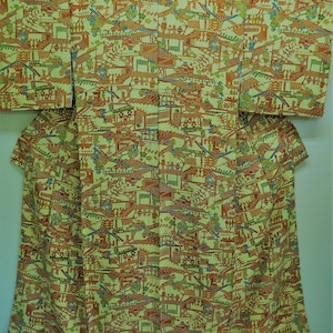 Kimono / Silk / Japanese Vintage Silk Kimono/ Unworn / Katazome/ Kimono / Vintage Robe / Gift for Her / Boho Robe / Folk Art Look /Silk Robe