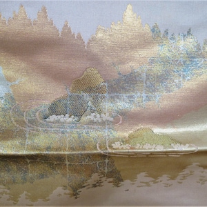 Obi Table Runner / Art / Vintage Japanese Silk Obi / Kimono Belt / Japanese Water Garden / Rocks / Obi  Wall Hanging / Home Decor / Gift Her