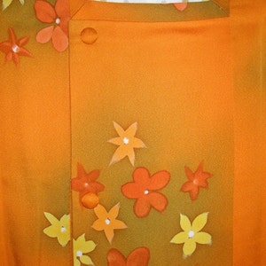 Silk Michiyuki Coat, Like New Vintage Japanese Silk Kimono Jacket, Lovely Blossoms, Hand Sewn, Covered Buttons, Hidden Pocket, Gift for Her