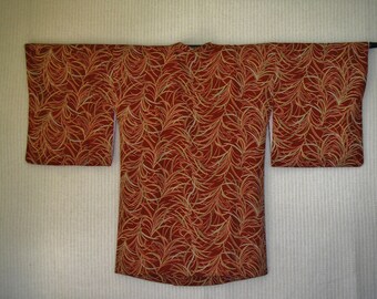 Floral Silk Kimono / Japanese Michiyuki Coat Floral Silk Top with Covered Buttons Hidden Pocket  - Silk Lining - Handsewn