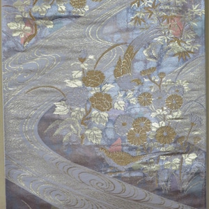 Obi Kimono Belt / Silk Obi Table Runner / Vintage Japanese Obi / Unused / Birds / 24K Gold Foil / Home Decor / Gift for Her / Kimono Belt