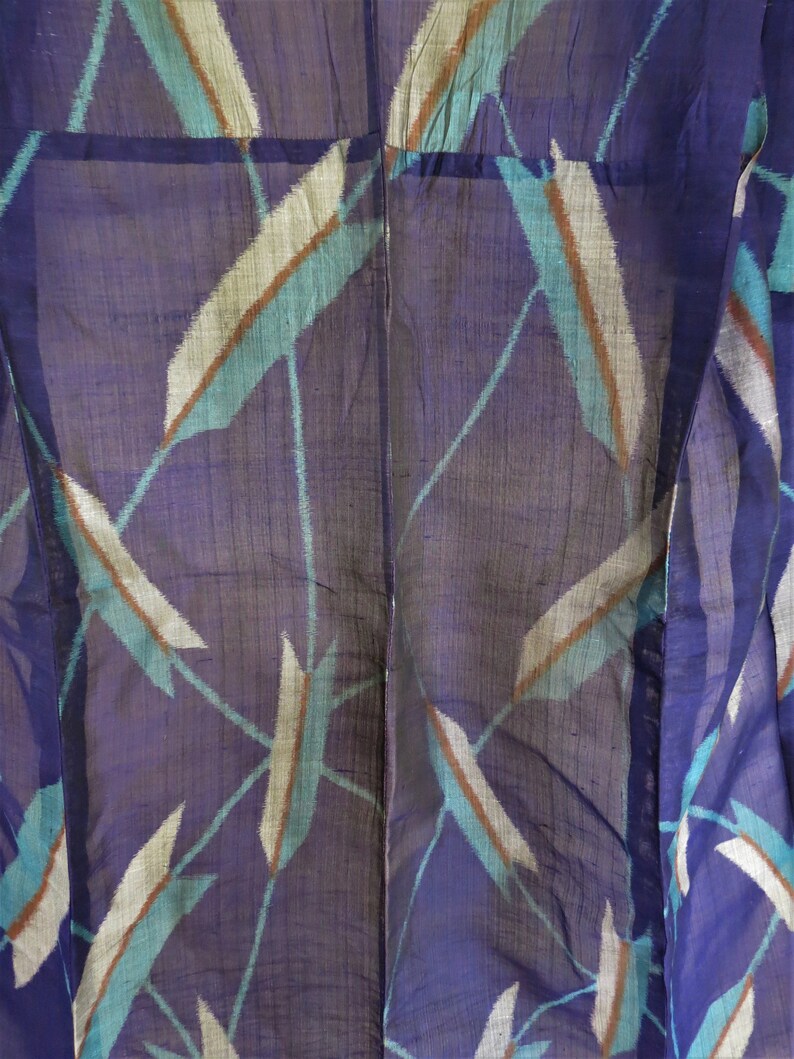 Kimono Kasuri See Through Sheer Silk Antique Japanese Kimono Unlined Kimono Sheer Kimono Boho Geisha Robe Arrow Feather