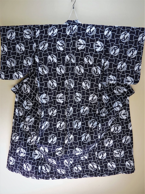 YUKATA, KIMONO, CRANES, Indigo, Blue White, Boho,