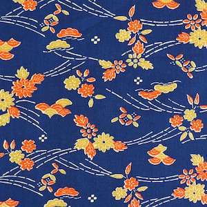 KIMONO FABRIC/ Vintage Japanese Fabric / Flower / Katazome / Navy Blue / Kimono Fabric Blend / Japanese Kimono Fabric / by the Yard
