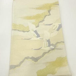 Obi TABLE RUNNER, Vintage Japanese Silk Obi Kimono Belt, Flying Cranes, Golden Clouds, Silk Kimono Obi Belt or Home Decor, Gift for Her