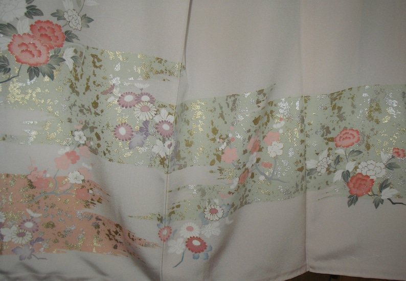 ART KIMONO Very Fine Japanese Vintage Homongi Kimono Silk Kimono Kinsai Peony Vintage Japanese Silk Kimono Boho Gift for Her