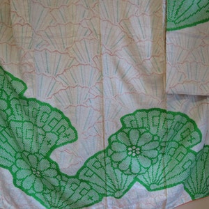 FURISODE SILK KIMONO Vintage Japanese Silk Kimono Fans Mums Flowers Shibori Silk Japanese Blossoms White Green Furisode Kimono Wearable Art